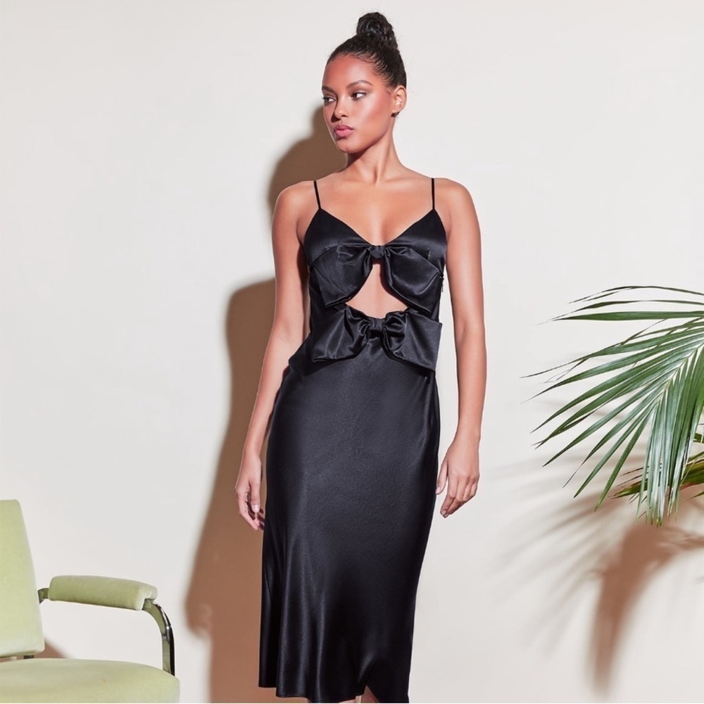 Fleur Du Mal Black Satin Bow Silk Slip Dress